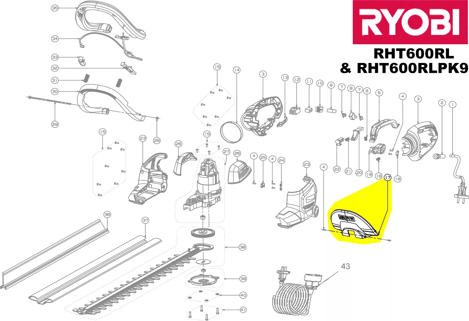 bouclier protège main réf. 5131018627 taille-haie Ryobi